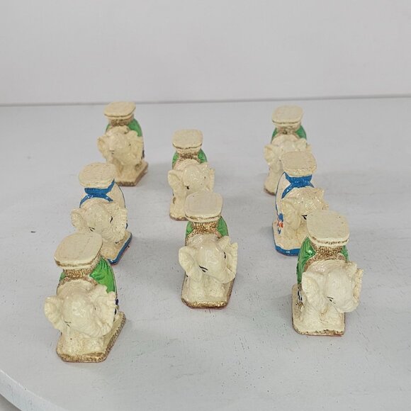Decorative Miniature Elephant Plant Stand Figurines Set Of 8 Green Blue Accents - Picture 6 of 8